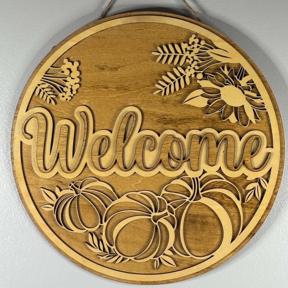 🍁 Rustic Wooden “Welcome” Sign – Handmade Fall Door Décor | 11.5” Round